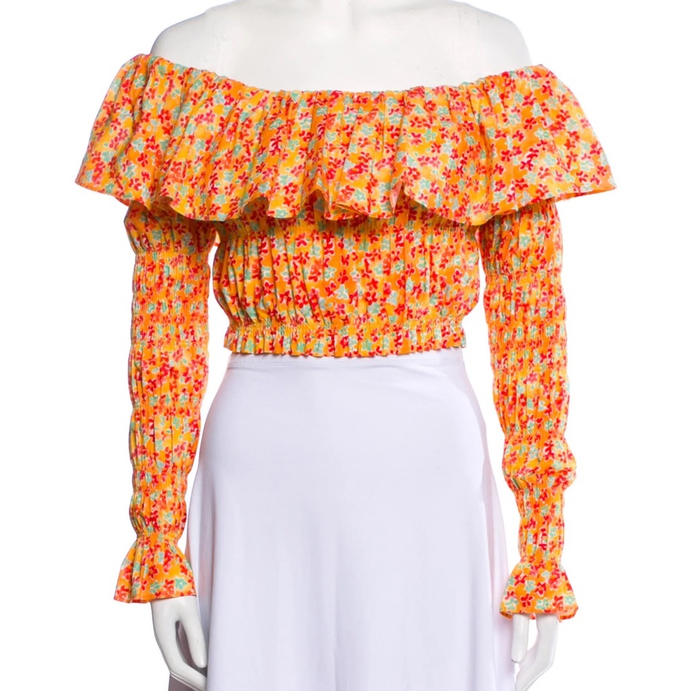 Caroline Constas Lydia Ditsy Off-the-Shoulder Ruffle Top Size Small